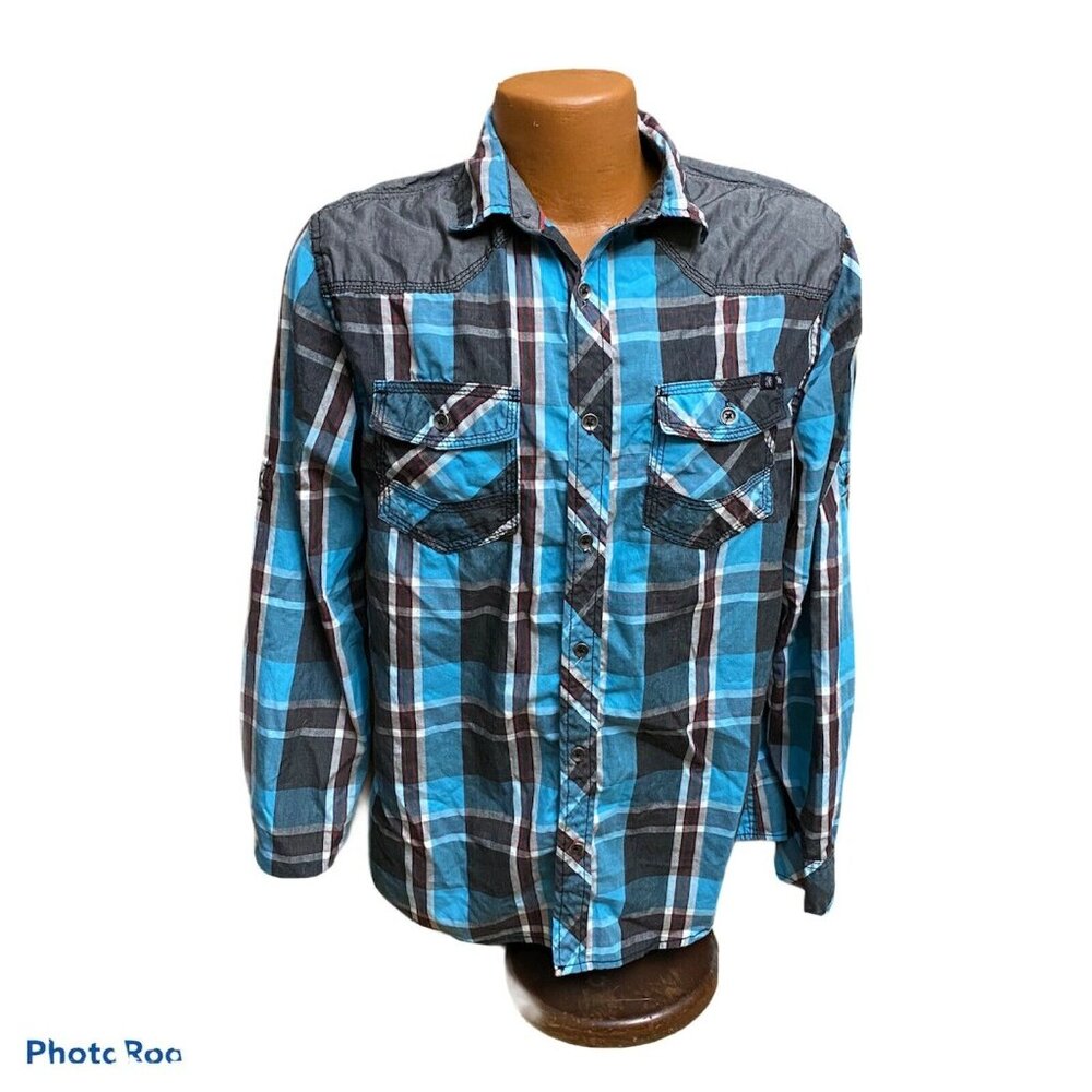 Rock & Republic Mens Plaid Button-Up Shirt S‎ Blue